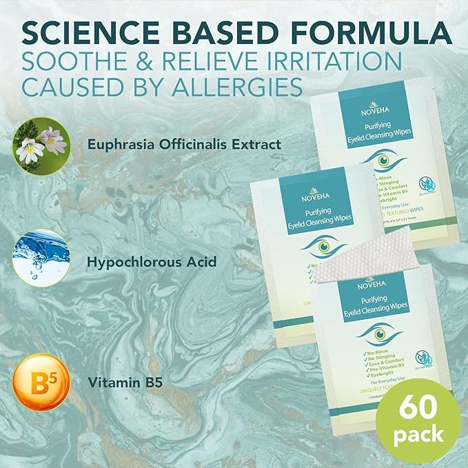NOVEHA 180PCs Eyelid & Lash Wipes | For Itchy, Dry Eyes, Styes & Blepharitis | Gentle Refreshing Eye Scrub Cleansing Wipes, Hypoallergenic & Soothing For Sensitive Eyes | Vegan Face Moisturizer