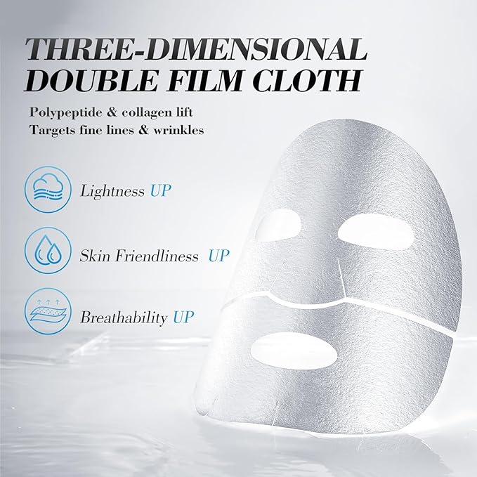 Bio-Collagen‑Peptide Face Mask Sheets – Gleam Foil Intensive Overnight Hydrate Face & Neck Masks for Moisturizing, Firming & Lifting Care – 8 Count(4 Face Masks + 4 Neck Masks)