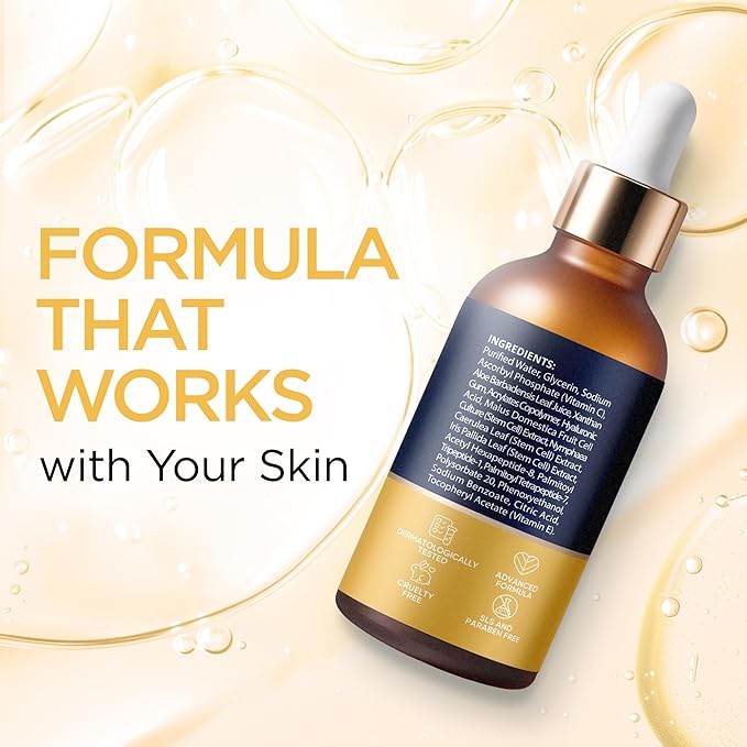 Vitamin C Serum for Face with Stem Cells Hyaluronic Acid Vitamin E Aloe Vera For All Skin Types Anti-Aging Face Seru Supports Skin Health & Even Tone Day and Night Made in USA 1 Oz