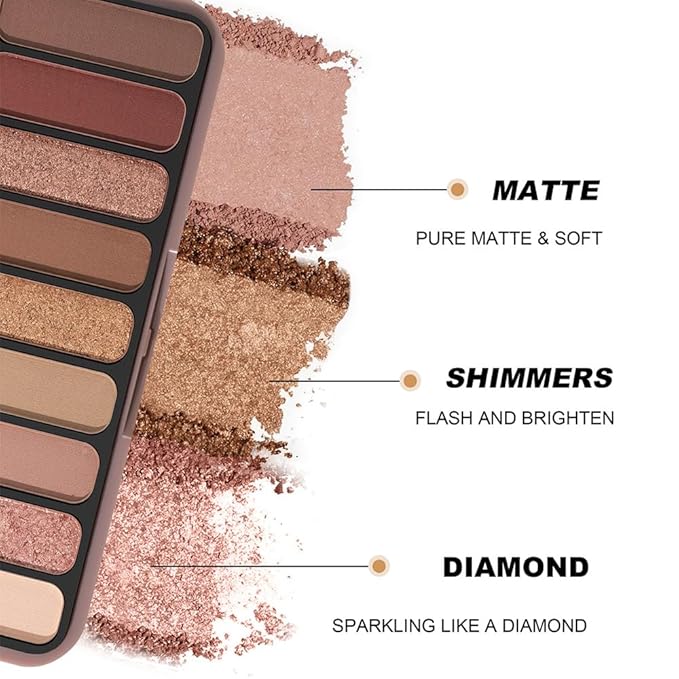 Neutral Nude Brown Eyeshadow Palette Makeup,9-Color Matte Eye shadow & Shimmer Eyeshadow Palette,Long-Lasting Waterproof Eye shadow,Versatile Eye Makeup Looks,Vegan, Cruelty-Free.