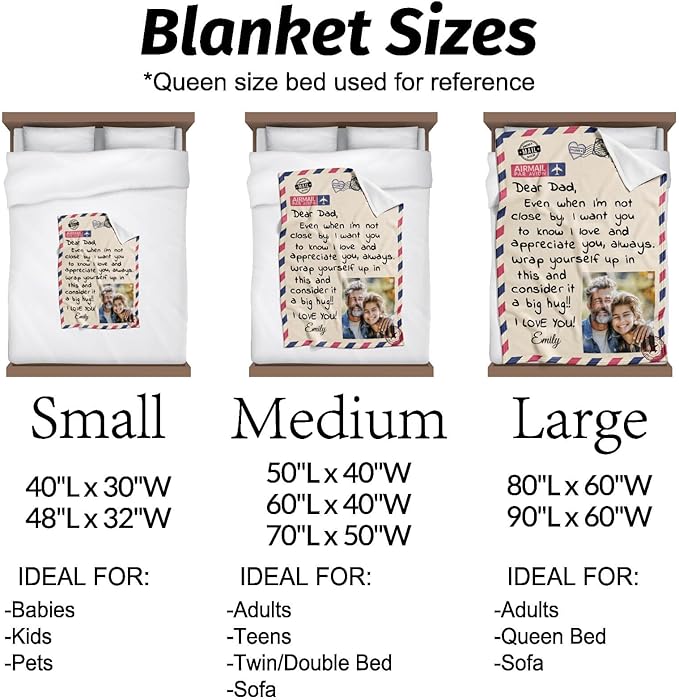 Personalized Fathers Day Blankets Gifts for Dad, Personalized Blanket to My Dad Gifts from Daughter Son, Letter Warm Soft Throw Blankets, Personalized Dad Gifts for Fathers Day