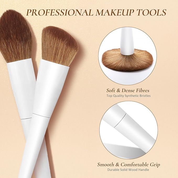 Makeup Brushes With Case 20PCs Professional Makeup Brush Set, Foundation Powder Eyeshadow Brush Set Eyebrow Concealer Contour Travel Brushes Kit with Holder & 2 Powder Puff-White