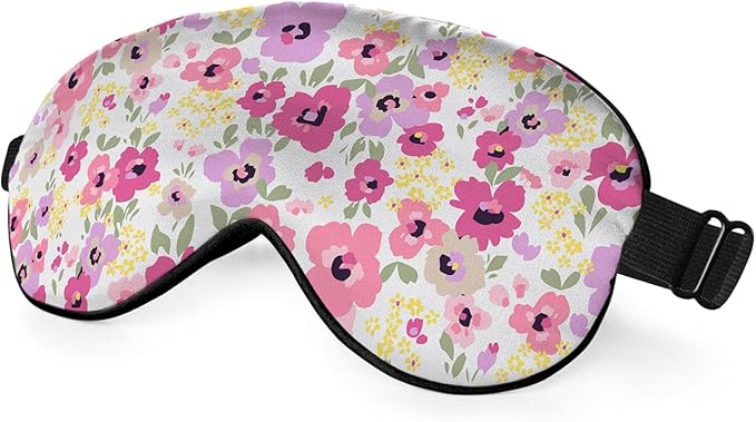 Pink Flowers Sleep Mask Eye Mask Beautiful Spring Floral Sleep Mask Light Blocking Adjustable Smooth Soft Eye Masks for Women Deep Rest Travel