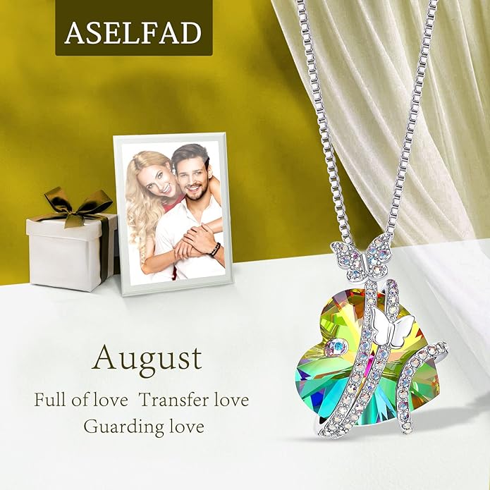 ASELFAD Butterfly Love Heart Pendant Necklace with Crystals, Anniversary Birthday Jewelry for Women Mom Grandma Wife Girlfriend