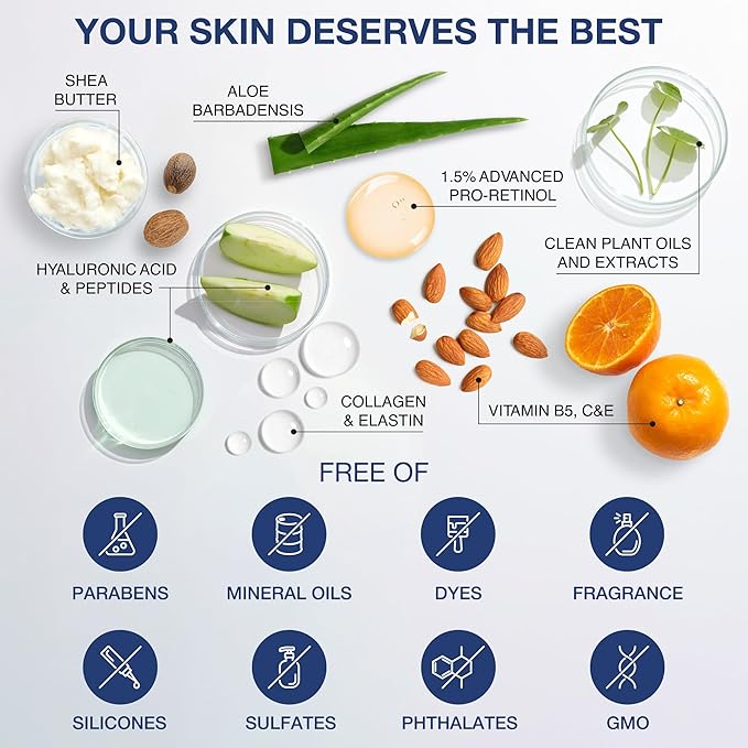 Retinol Pro+ Collagen Face Cream with Hyaluronic Acid - Hydrating and Firming Cream for All Skin Types - Day and Night Anti Aging Face Moisturizer for Women & Men