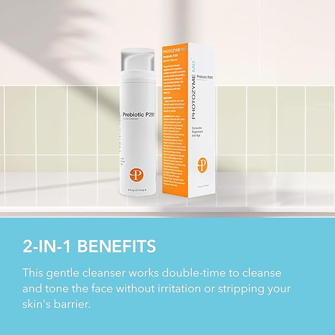Photozyme Probiotic P291 Gentle Cleanser - Face Wash That Cleans and Tones - Removes Makeup and Impurities - pH Balances The Skin - Promotes Healthy Skin - 6 fl oz./177 ml
