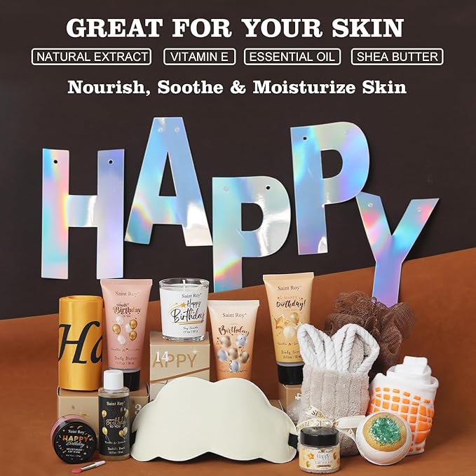 Birthday Gifts for Women & Men，Happy Birthday Surprise Box, 14pcs Luxury Spa Gifts, Gift Box for Mens Unique with Hand Cream, Holiday Advent Calendar, Skin Care Gift Sets for birthday
