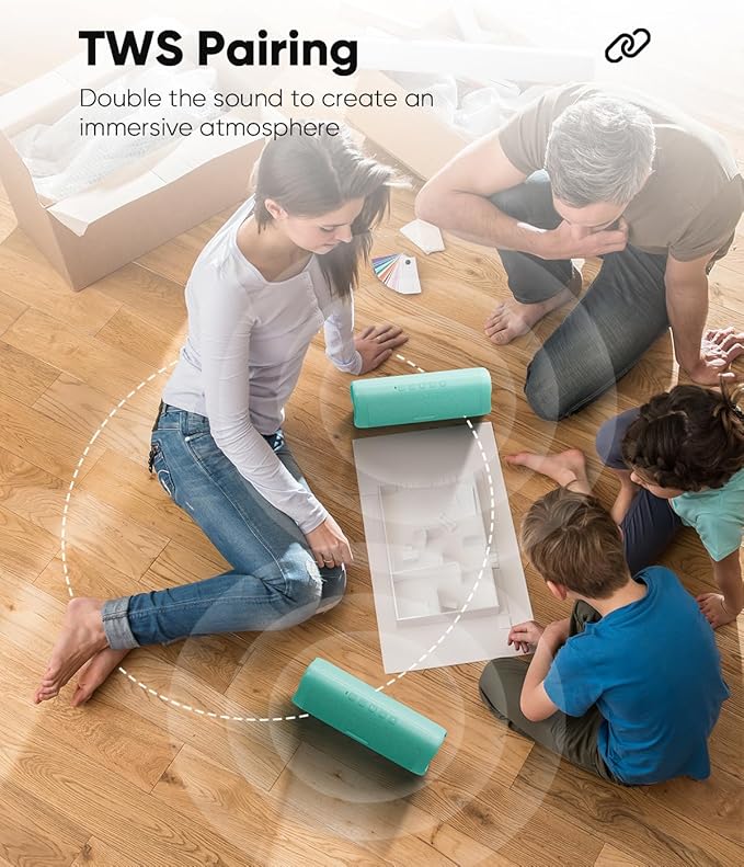 Bluetooth Speaker Stocking Stuffers for Men Women Teens Boys Girls: Portable Wireless, IPX5 Waterproof, White Elephant Gifts for Adults, Up to 20H Playtime, TWS Pair, for Home/Party/Outdoor (Teal)