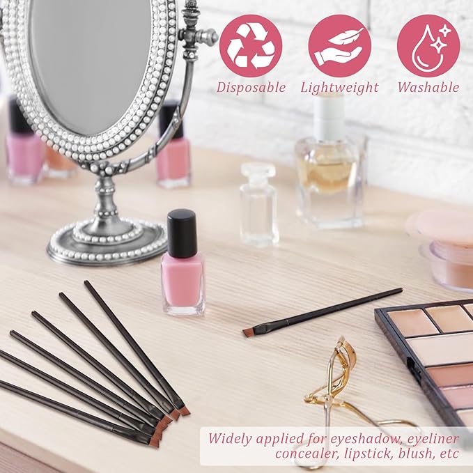50 Pieces Disposable Eyebrow Brushes,Angled Brow Brush & Eyeshadow Brush Set,Professional Eyeliner Brush for Makeup,Tinting,Salon,Esthetician Supplies
