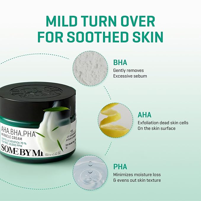 SOME BY MI AHA BHA PHA 30 Days Miracle Cream - 2.02oz, 60ml - Mild Exfoliating Salicylic Acid & Centella Face Moisturizer for All Skin Types - Daily Soothing & Clarifying Face Cream - Korean Skin Care