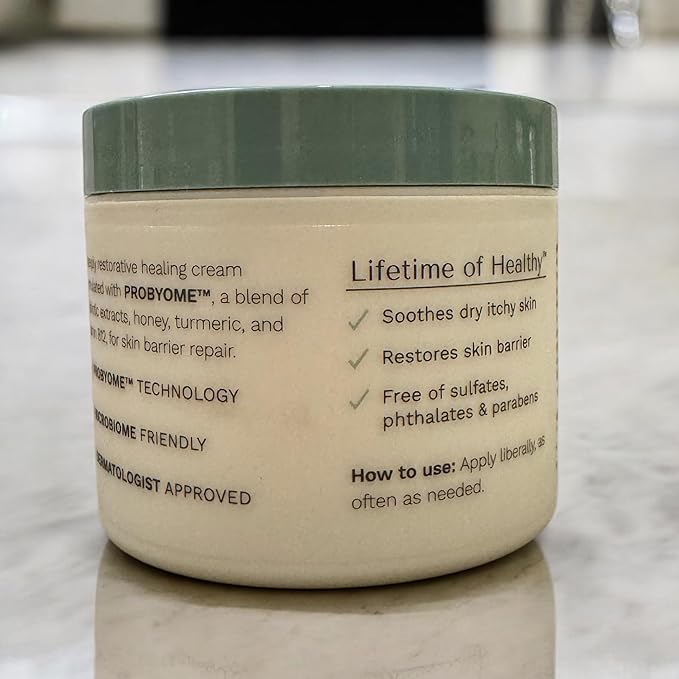 Yobee Body & Face Cream for Dry, Itchy Skin | Dermatologist Formulated | Probiotics, Honey, Turmeric, Vitamins B12 & E, Ceramides, Shea Butter | Fragrance Free | For Kids & Adults | Soothe Eczema