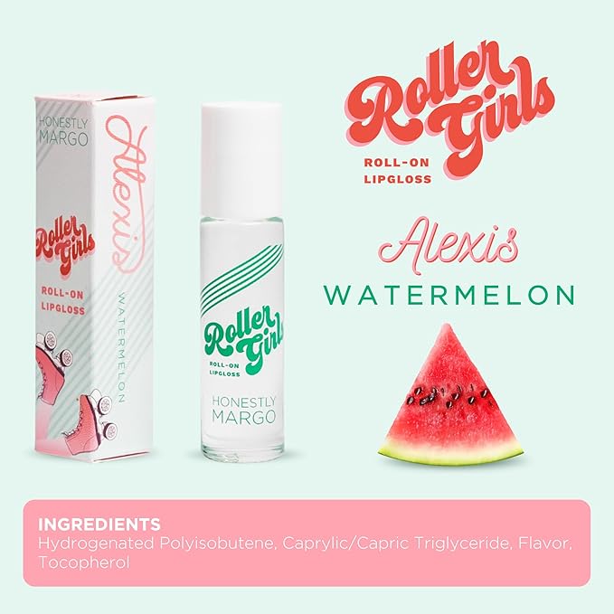 Honestly Margo Roller Girl Roll-On Lip Gloss (Watermelon Alexis, Pack of 2) – Lip Gloss for Women with Hydrating Vitamin E & Moisturizing Shine, Refreshingly Lightweight Your Lip Stain, Non Stick