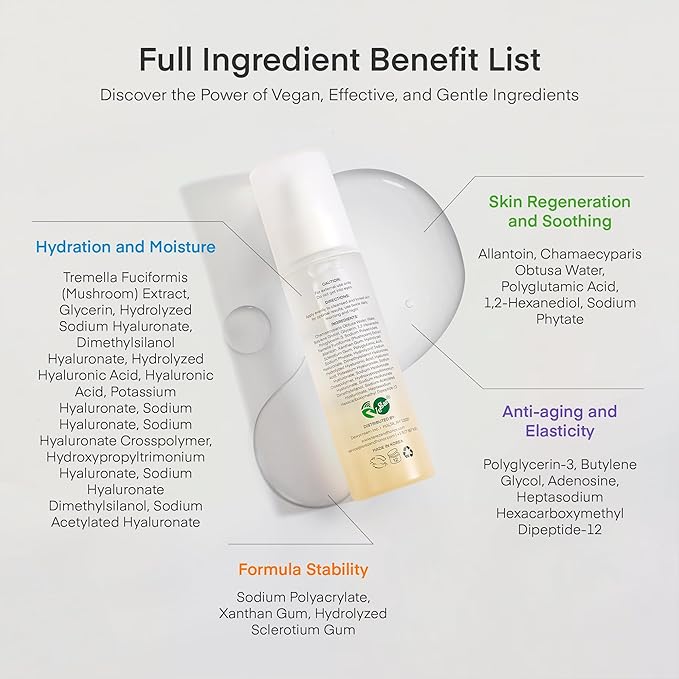 TEREZ & HONOR TremellaGlo Face Serum: Hydrating Facial Serum for Glass Skin - Korean Skincare Formula with Snow Mushroom & Hyaluronic Acid, for Sensitive & Dry Skin, Vegan, 3.4 FL OZ/100mL