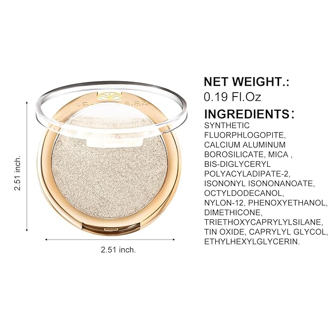 YOUNG VISION Pressed Powder Highlighter, Baked Natural Glow Contour Powder & Face Highlighter, Cruelty Free, Shimmer Highlighting Makeup for Face, Eye, Eyeshadow, Body, Skin (White)