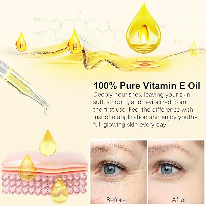 Vitamin E Oil, 75,000 IU Organic Pure Vitamin E Oil for Tightening Plump Skin, Reduce Fine Lines & Scars, Moisturizing Skin, Face & Full Body- 2Fl Oz