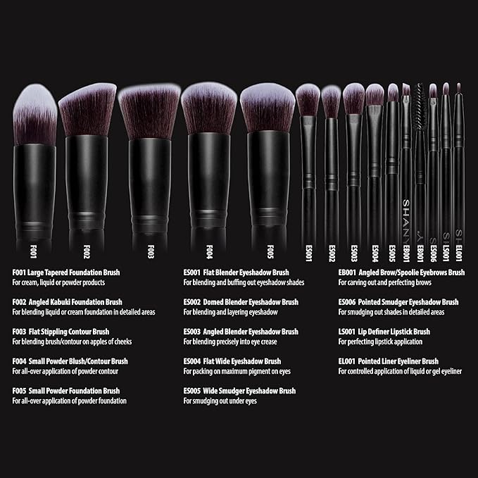 SHANY Makeup Brushes - Black Bombshell - 14-Piece Brush Set – Foundation Powder Concealers Eye Shadows Makeup brushes - Complete Kabuki Makeup Brush Set in Black - 14 PCS