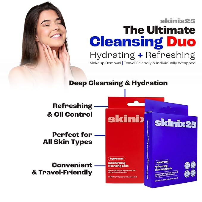 Hydracalm & Aquafresh Facial Cleansing Pads – 60 Individually Wrapped Face Wipes for Travel, Gym & On-the-Go Skincare | Hydrating + Oil-Control Cotton Pads for All Skin Types