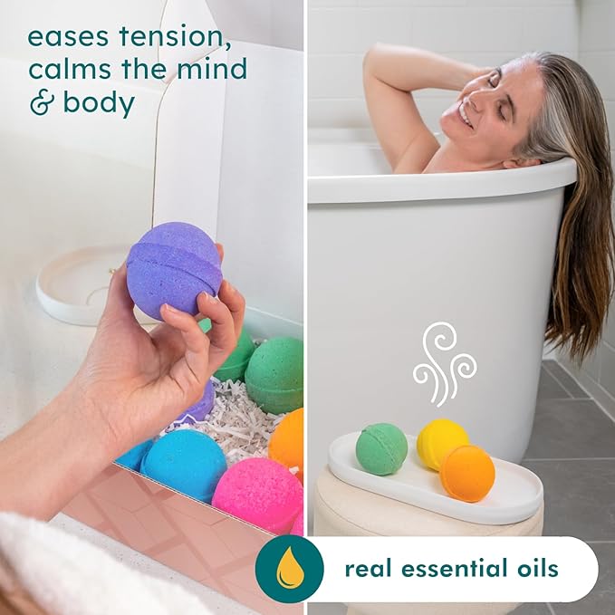 Natural Bath Bombs for Women & Men – Handmade in USA Gift Set with Essential Oils, Shea Butter & Epsom Salt – Non Toxic Spa Bath Bombs for Sensitive Skin – Anovina Relaxation Gift