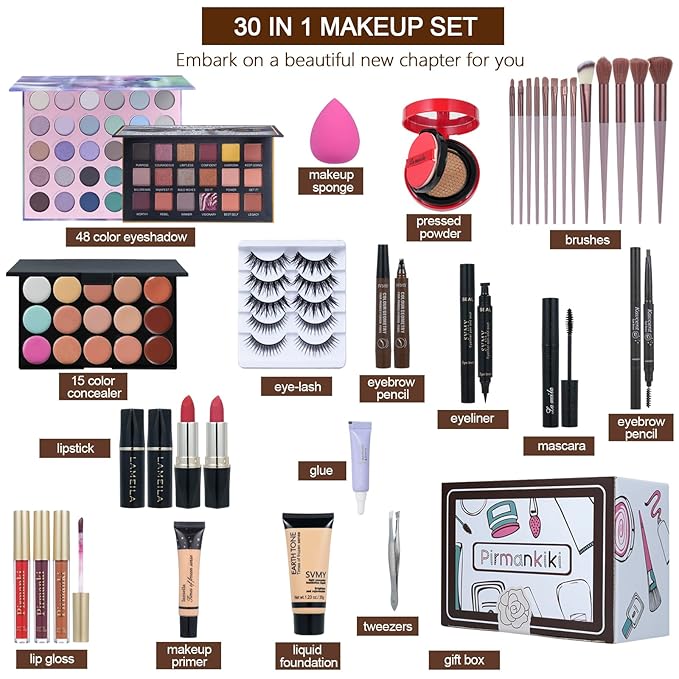 All in One Makeup Kit for Women Full Kit,Travel Makeup Set,Makeup Gift Set for Girls & Teen,Professional Makeup Kit Includes lash Clusters Kit Eyeshadow Lipstick Brow Pencil Eyeliner Brush Set