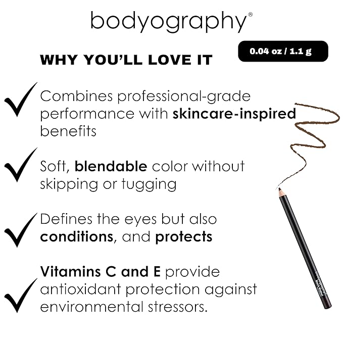 Bodyography Cream Eye Pencil, Bali Bronze - Wooden Eyeliner for Eyes & Eyebrows, Long-Lasting Cruelty-Free Coconut Oil Cosmetic Liner
