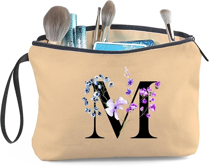 Women Birthday Maid of Honor Monogrammed Gifts for Bride Bridesmaid Sister Friend Her Teacher Makeup Cosmetic Bag with Mirror Mothers Day Christmas Graduation M