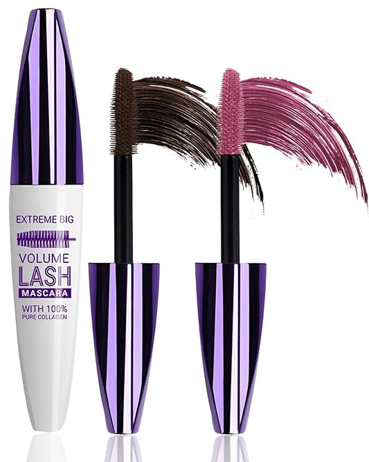 5D Burgundy Brown Mascara for Eyelashes-2Pcs Longlasting Waterproof Smudgeproof Colored rimel de pestañas,Curling Eye Lashes Fiber Mascara Volume and Length,Christmas Eye Makeup Gift for Women Gril