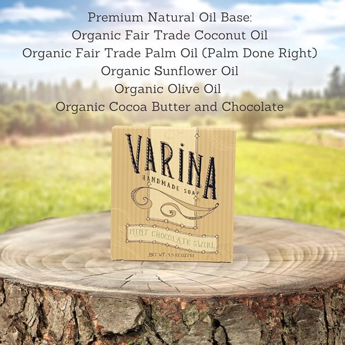 Organic Mint Chocolate Swirl Bar Soap - Gentle Cleansing for Sensitive Skin, Herbal and Mint - 3 Pack - Experience Healthy and Glowing Skin