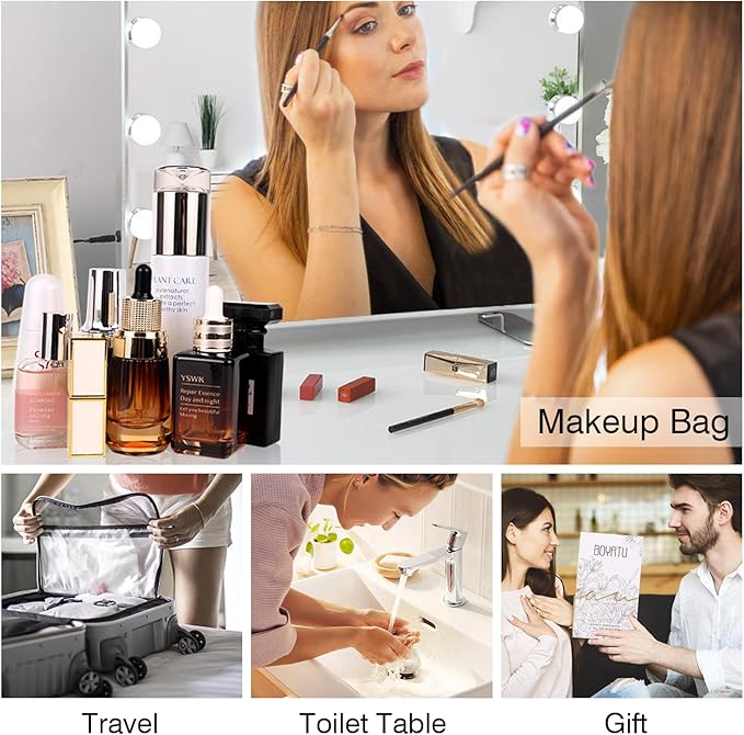 BOYATU Travel Makeup Bags for Women: Large Cosmetic Bag Waterproof - Vegan Leather Make up Bag Set of 3 - Compact Toiletry Organizer with Compartments & Handle & Divider (Z-Black)