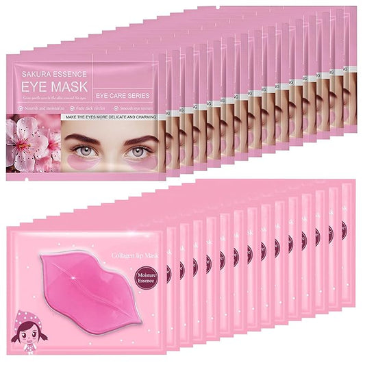 30 Pairs Lip Mask Under Eye Masks Patches, Crystal Collagen Hydrating Moisturizing Smoothing Lips Gel Pads for Puffy Eyes Bags,Dark Circles,Puffiness,Fine Lines,Wrinkles,Anti-Aging Sakura