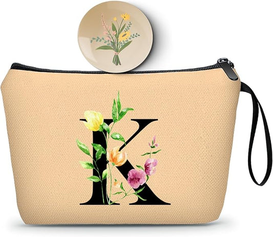 Birthday Thank You Appreciation Monogrammed Gifts for Mom Aunt Teacher Sister Friend Coworkers Bride Bridesmaid Makeup Cosmetic Bag with Mirror Mothers Day Christmas Graduation K