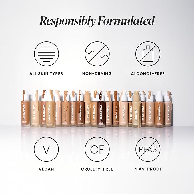 Wonderskin Hyper-Bond Serum Foundation – Waterproof, Transfer-Proof, 24HR Longwear Face Makeup with Niacinamide & Hyaluronic Acid – Lightweight, Natural Finish, Vegan & Cruelty-Free (Energy)