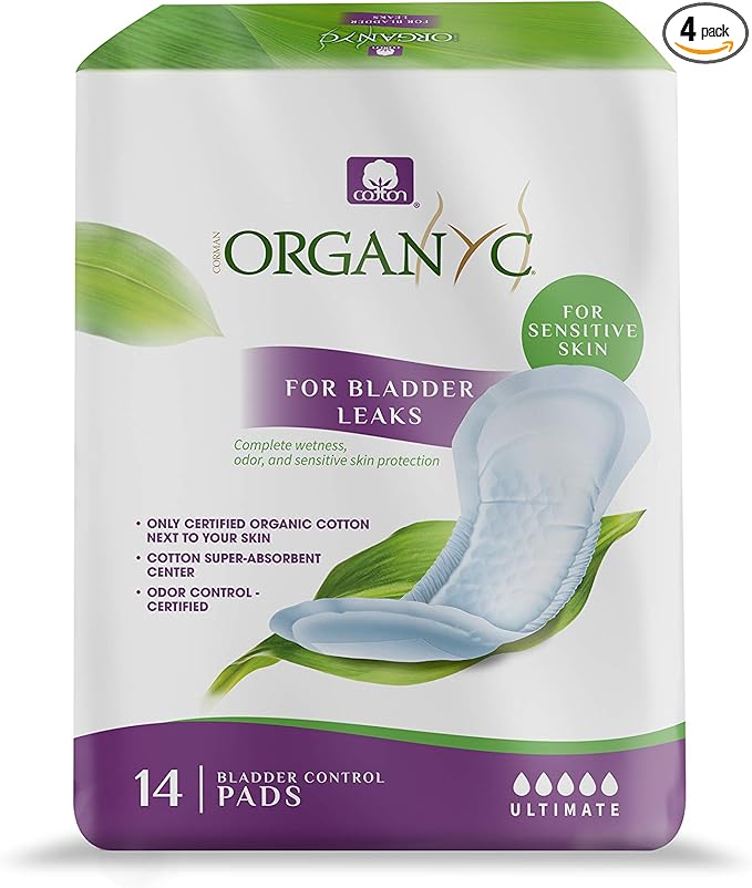 Organyc Certified Organic Cotton Pads for Incontinence, Certified Odor Control, Free from Perfumes, Dyes, Plastics, and Chemicals, FSA/HSA Eligible, Ultimate Flow, 14 Count(Pack of 4)
