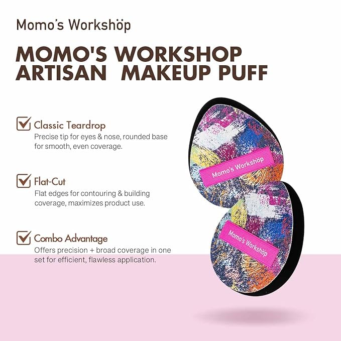 Momo's Workshop Graffiti Denim Egg Makeup Sponge 2-Pack,Ultra Firm Bounce Rubycell Sponge for Liquid-Full Coverage Foundation,for Dry/Combination Skin,Travel Friendly,2pcs &Storage Case