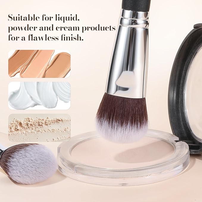 Foundation Brush – Dense Flat Top Makeup Brush for Cream & Liquid Powder Foundation, Blending, Contour, Blush, and Flawless Face Application