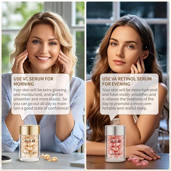 Pro-Retinol Serum For Face Anti-Aging Wrinkle 48 Capsules, Vitamin C,Vitamin A & Vitamin E Collagen Night Serum Oil For Women,Reduces Fine Lines, Smooths, Hydrates & Firms Skin, Travel-Friendly