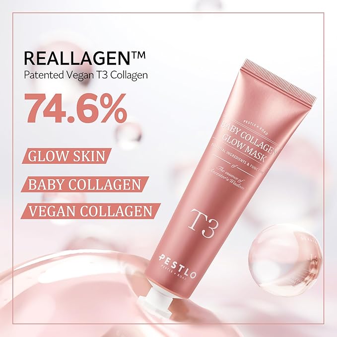 PESTLO Baby Collagen Glow Mask - Korean Peel Off Facial Mask Infused with Reallagen/T3 Vegan Collagen, Aginon, Volufiline for Hydrating, Firming, Glow, Glass Skin | Optional Overnight Use, 1.69 fl.oz