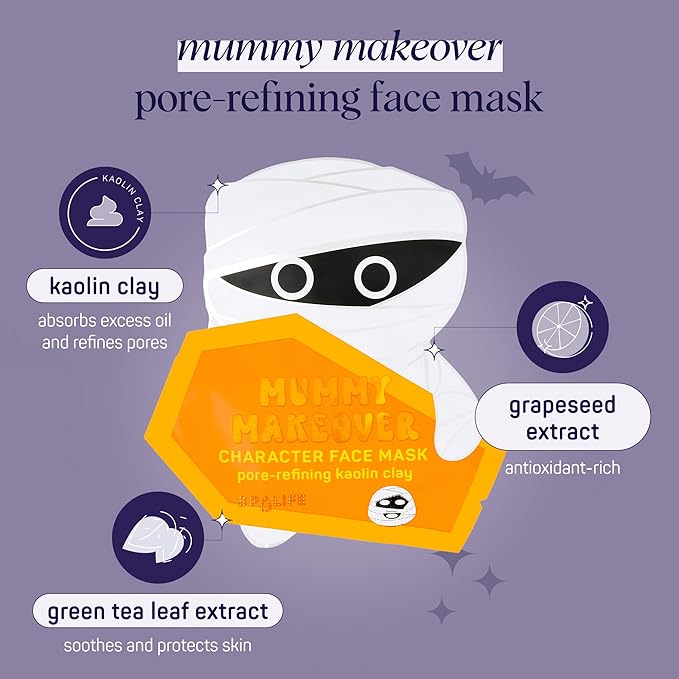SpaLife Beauty Halloween Face Mask Spooky Glow Bundle | Korean Facial Masks | Pore-Refining, Detoxifying, and Brightening Face Mask Set | Halloween Gifts for Women | Facial Sheet Masks | 12 Pack
