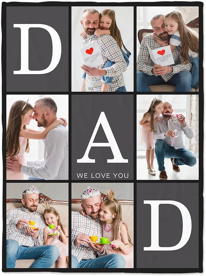 Gifts for Dad Customized Blanket with Photo, Make a Personalized Fathers Day Blankets with Picture to My Dad Custom Memories Souvenir Throw Blanket for Best Daddy Ever