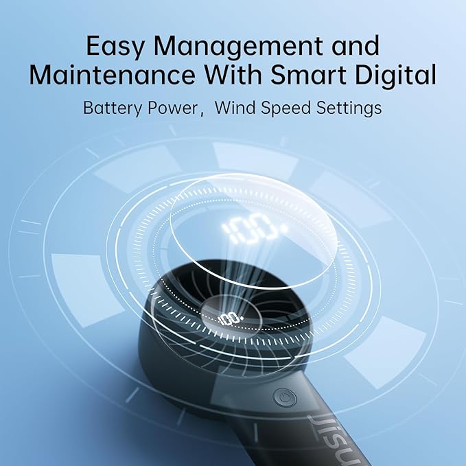 JISULIFE Handheld Portable Fan with Powerful Motor,LED Display,3600mAh Battery,5 Wind Speeds,Lanyard; Summer Essentials USB Rechargeable Hand held Fan for Travel,Beach,Makeup,Concerts-Black