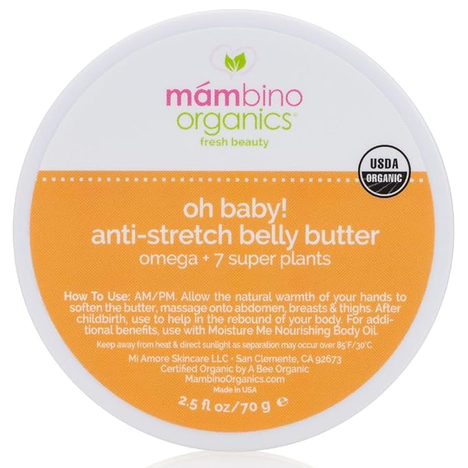 Mambino Organics Oh Baby! Belly Butter, Belly Cream with Shea Butter for Pregnancy, Minimizes Stretch Marks, Vegan, Cruelty-Free, Maternity Skin Care, 2.5 fl oz