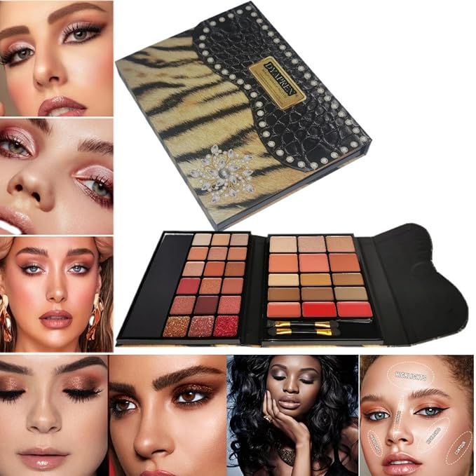 33 Color Eyeshadow Palette with Blush & Highlighter – Professional All-in-One Makeup Set for Eyes & Face | Matte, Metallic & Glitter Shades | Travel-Friendly Beauty Gift Set
