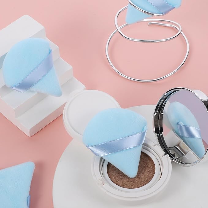 Pimoys 6 Pieces Powder Puff Face Soft Triangle Makeup Puff for Loose Powder Setting Powder, Velour Makeup Blender Sponge Set Beauty Makeup Tool, Blue