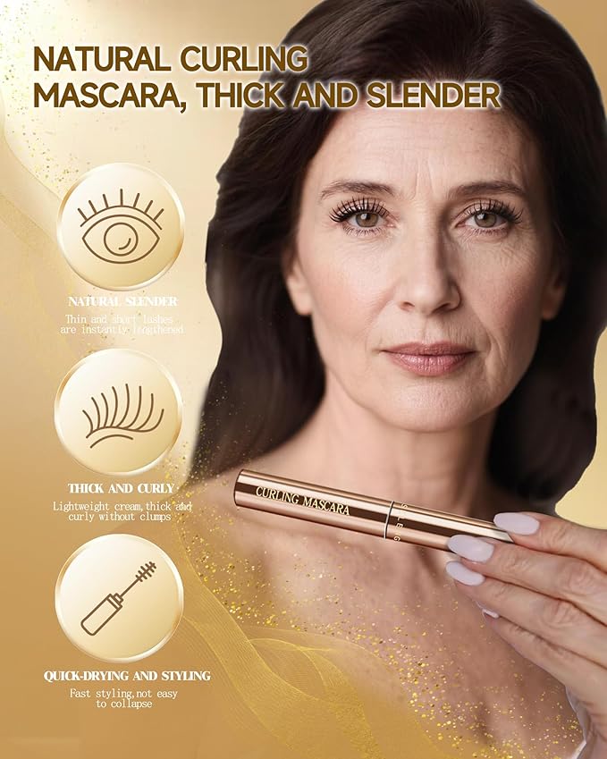 Slim Brush Mascara for Mature Older Women 60 Plus Set, 2 Pcs Black Brown Volume and Length Waterproof No Smudge Eyelashes, Lengthening Tube Hypoallergenic Thinning Mascara, for Sensitive Eyes Makeup