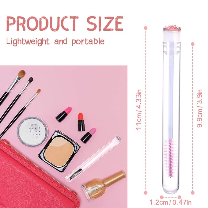 20 Pieces Disposable Mascara Brushes Eyelash Brush Lash Wand Diamond Mascara Wands with Tube Makeup Tool Lash Spoolies Sanitary Brushes Lash Extension Supplies (tube scale l pink 20)