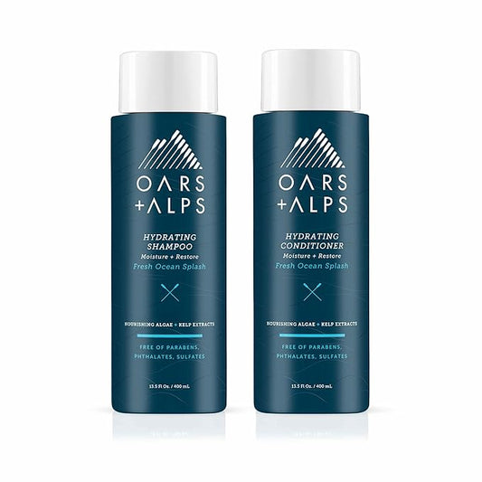 Oars + Alps Men's Sulfate Free Hair Shampoo and Conditioner Set for Men & Women, Infused with Kelp & Algae Extracts, Nourishing & Moisturizing, Paraben Free, Fresh Ocean Splash Scent, 2pk, 13.5oz