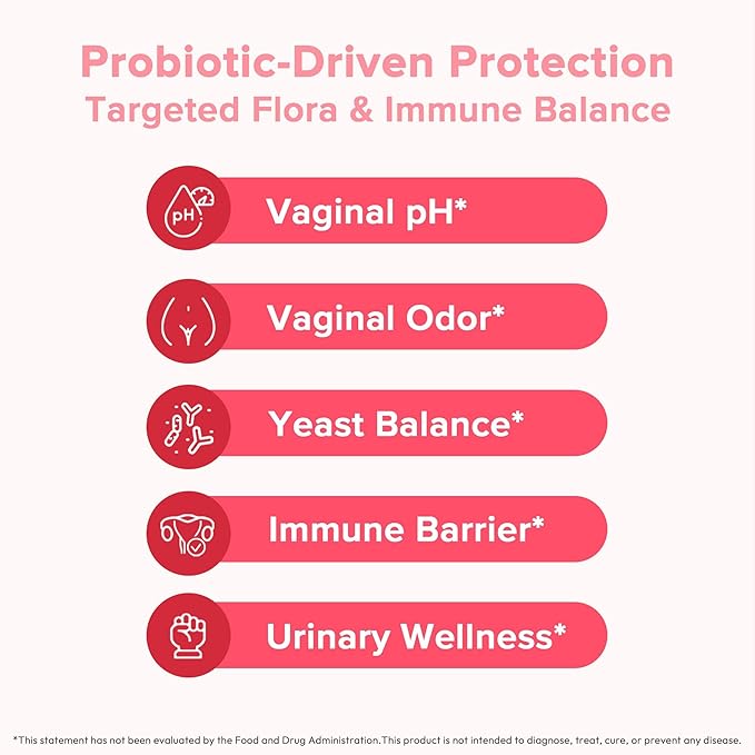 Vaginal Probiotic for Women, PH Balance, Odor, Flora, Immunity with 7B CFU Lactobacillus Probiotics, Prebiotics, 7-in-1 Mushroom Blend, Beta-Glucan, Cranberry, Pineapple, 60 Count