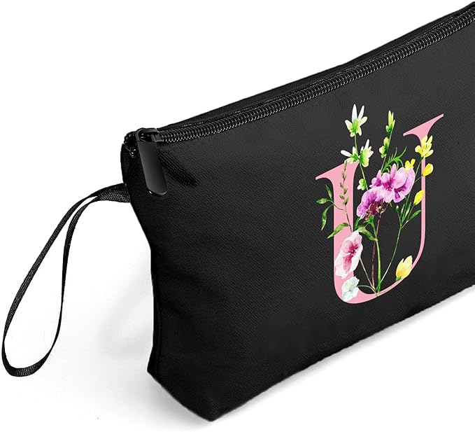 SEAMOON Birthday Bridal Shower Unique Initial Gifts for Women Mom Sister Daughter Friend Bff Personalized Travel Makeup Cosmetic Bag with Mirror Valentines Mothers Day Christmas Graduation U