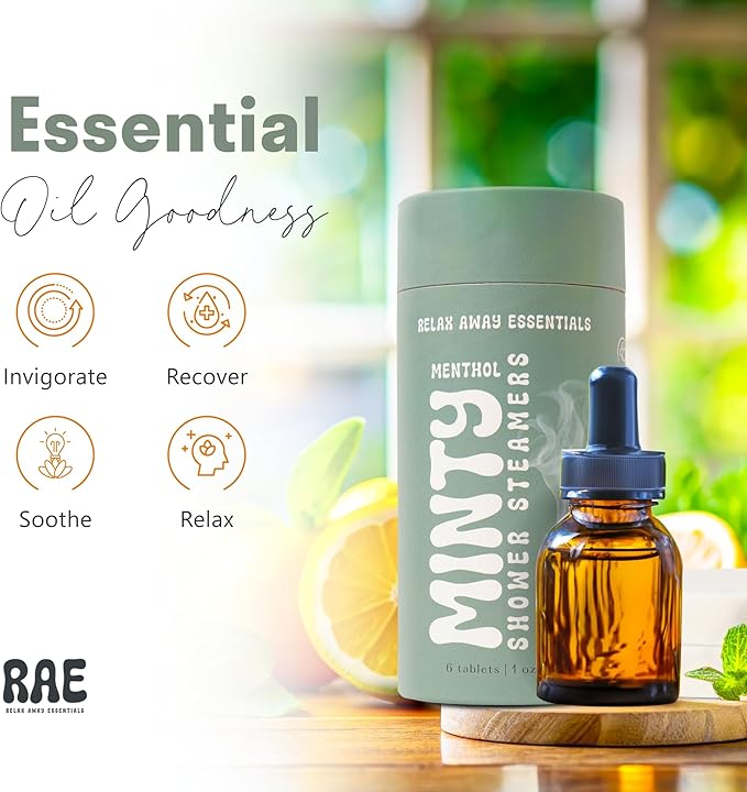 Relax Away Minty Shower Steamers 6 Pack - Menthol Infused Aromatherapy - Refreshing Orange, Eucalyptus, Lavender, Peppermint, Grapefruit, Spearmint - Relieve Stress & Soothe Sinuses