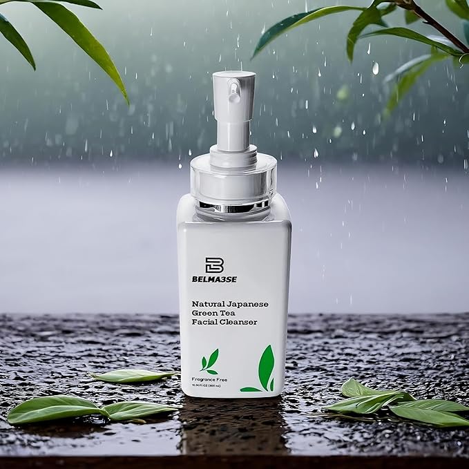 Natural Japanese Green Tea Facial Cleanser – Foaming Face Wash for Sensitive Skin with Aloe Vera, Chamomile & Cucumber | Hydrating Sulfate Free Green Tea Face Wash & Cleanser (10.14 fl oz / 300ml)