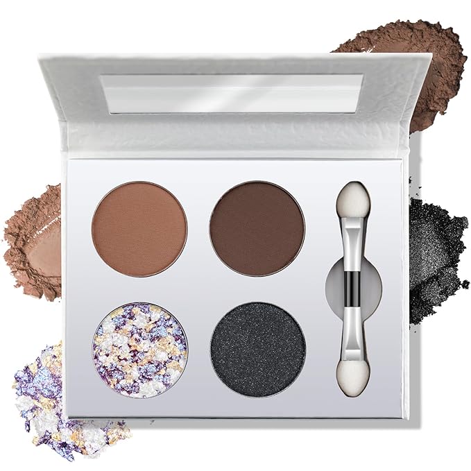 Color Nymph Eye Makeup Palette, Nudes Eyeshadow Pallet with Matte Shimmer & Glitter Chameleon Finishes, Travel-Friendly Compact with Mirror & Brush, High-Pigment & Long-Lasting (Smoky Neutral)